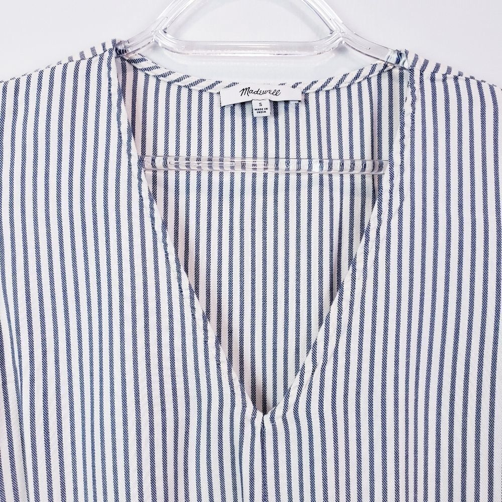 Madewell Novel Tie Front Top Striped Blue Moon - Picture 4 of 10